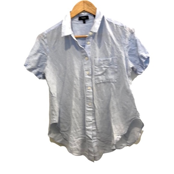 Theory blue button down short sleeve shirt medium - Picture 1 of 10